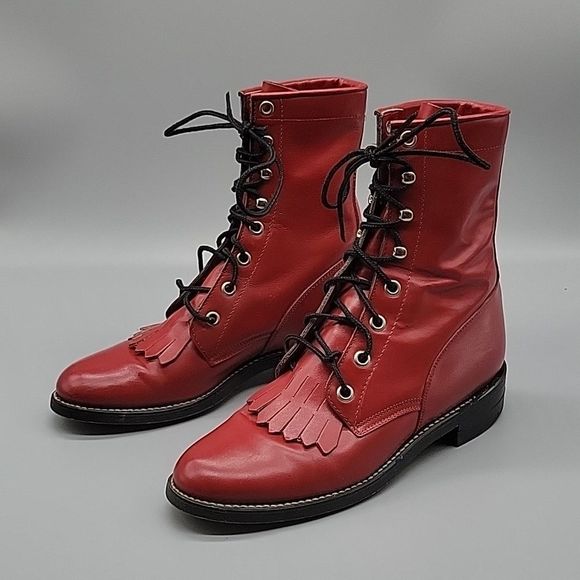 Justin roper diamond j vintage red combat boots - Picture 3 of 11